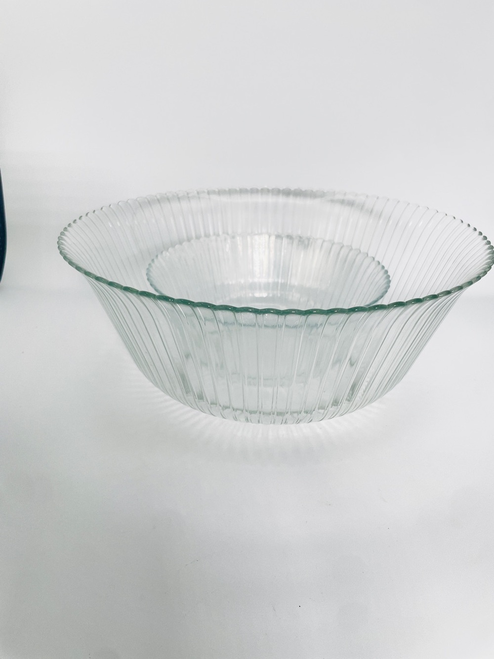 Vintage Arcoroc France Clear Ribbed Glass Nesting Serving Bowls 11” & 7” Set 2